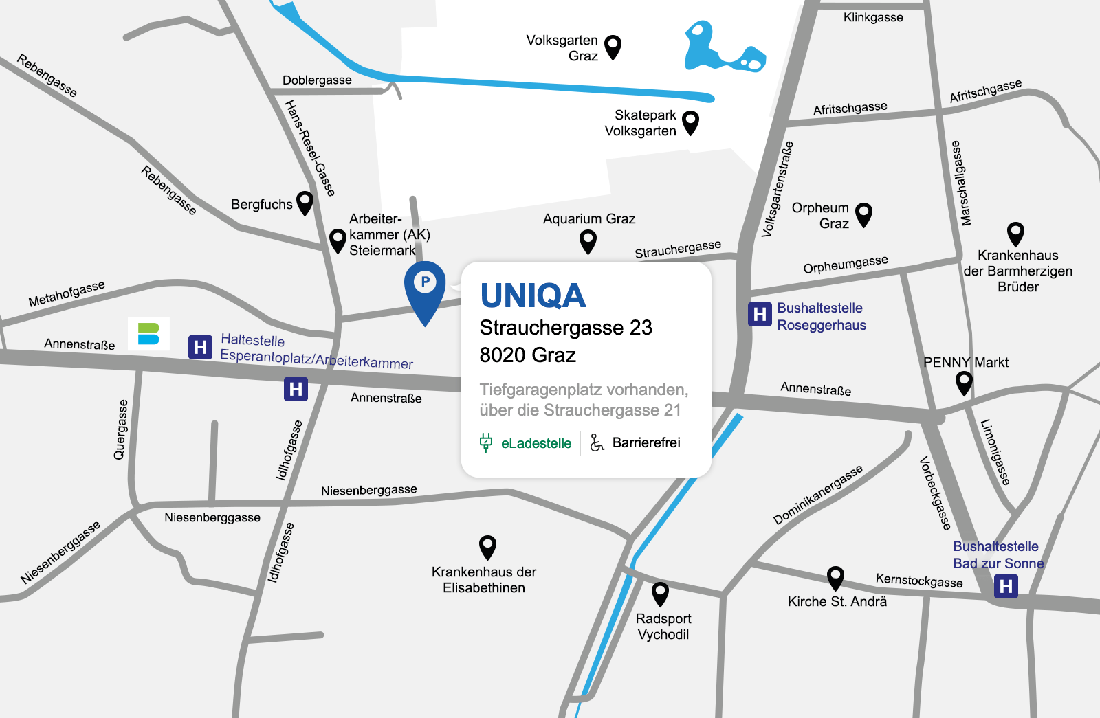 Eine detaillierte gezeichnete Karte der UNIQA Generalagentur Stenitzer